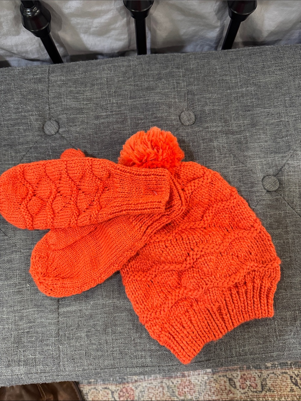 NWOT Knit Beanie and Mittens Set - Orange